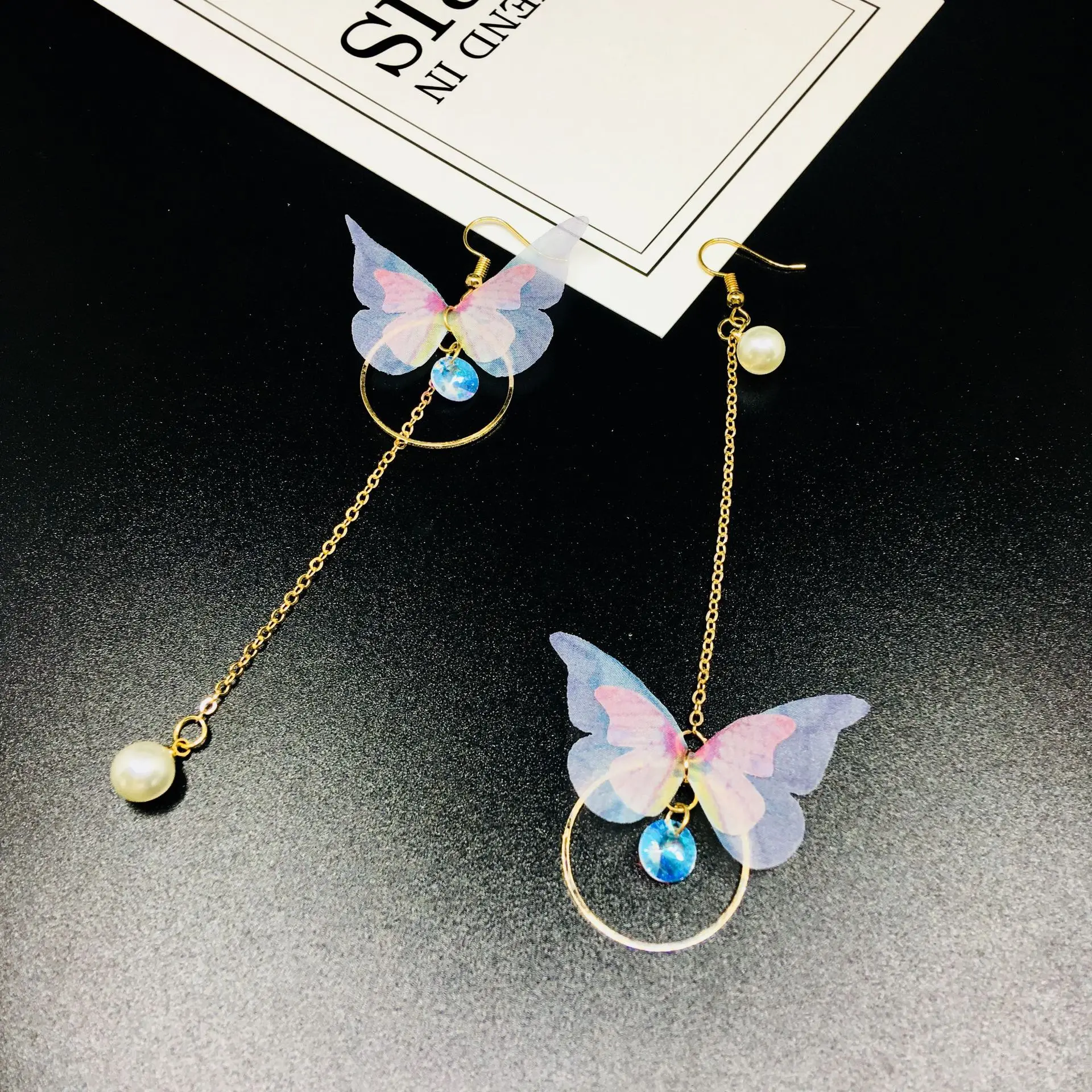 

Korean asymmetric butterfly high quality earrings ultra fairy circle wings earrings wholesale