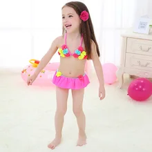 Милые комплекты бикини с цветочным рисунком для девочек, детский купальный костюм из двух предметов, пляжный бикини