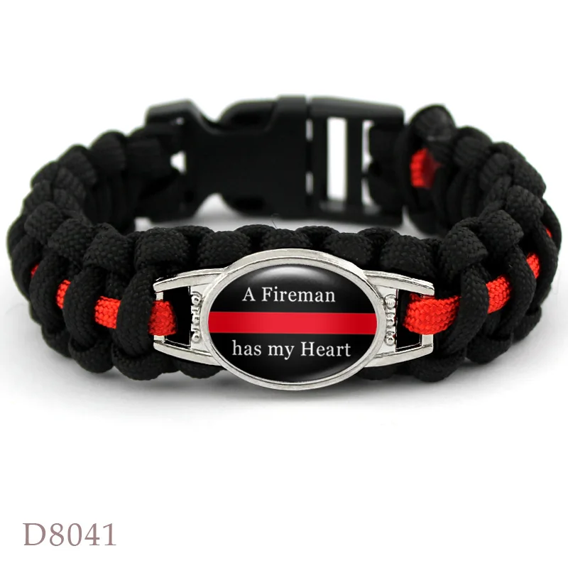 Мое сердце принадлежит пожарный пожарных жена мама красная линия черный шнур браслет унисекс браслеты из Паракорда для выживания