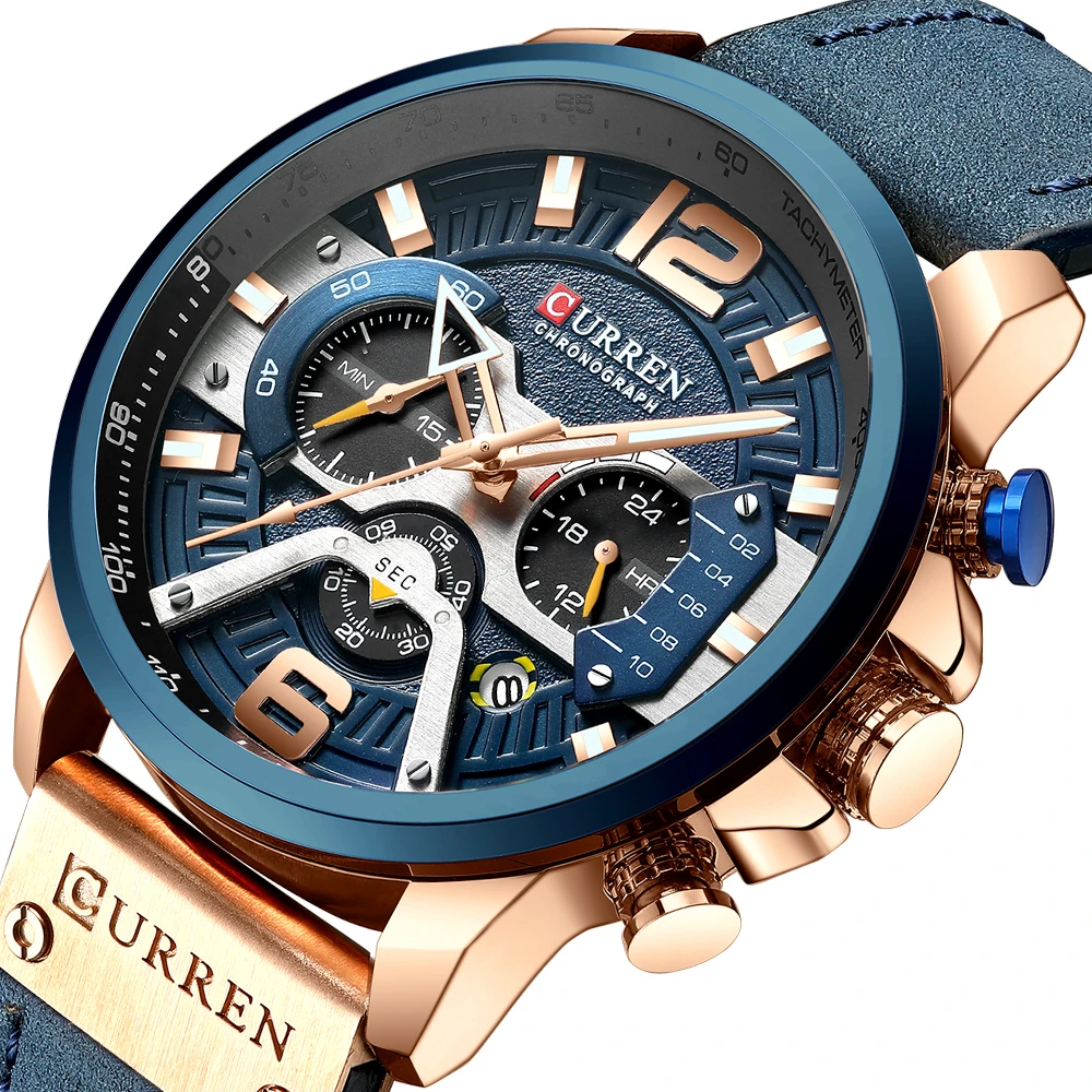 

Luxury Military Leather Sport Watches for Men Blue Casual Top Brand Wrist Quartz Watch Fashion Chronograph Wristwatch Man Clock