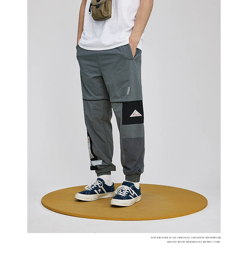 Сода Вода Уличная лодыжки тренировочные брюки с завязками Лоскутные Спортивные брюки 2019 Новая коллекция хип хоп Беговые брюки в