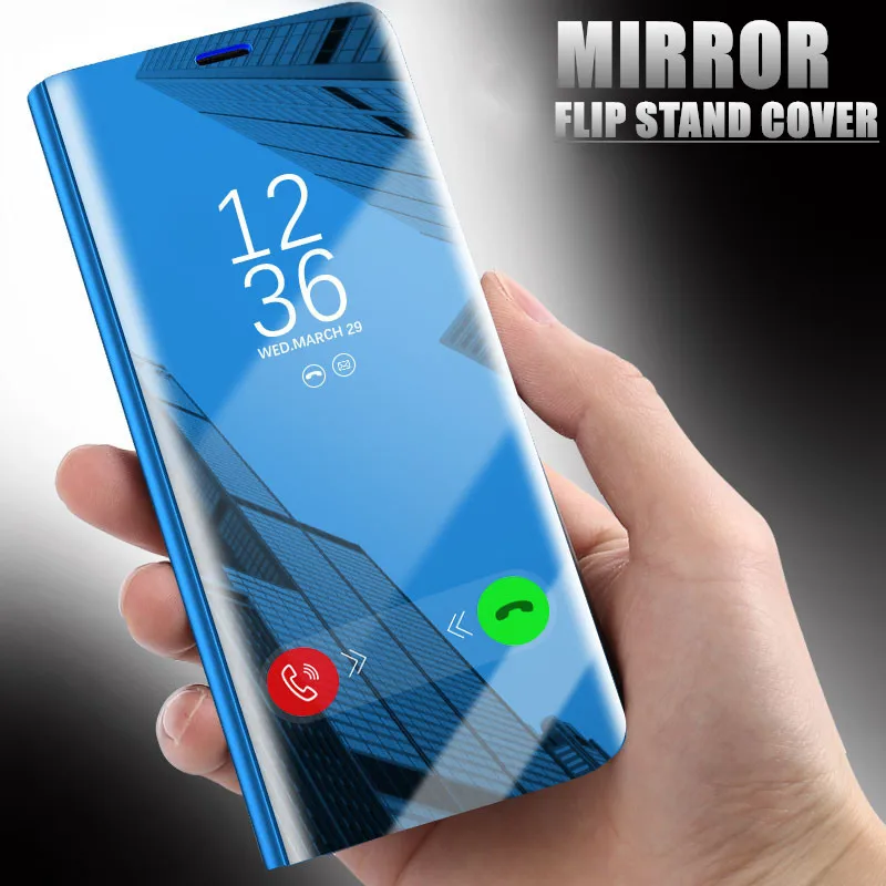 

Luxury Mirror Flip Case For Samsung Galaxy A5 A7 A8 plus 2018 PU Leather Clear View Smart Cover Phone Case Fundas