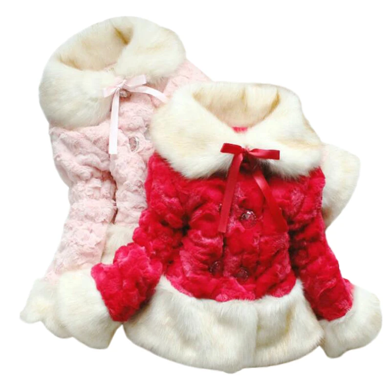 Зимнее пальто с подчеркнутой талией для девочек коралловый цвет кашемир искусственный лисий мех Abrigos Nina толстый отложной воротник милые детские пальто с бантом