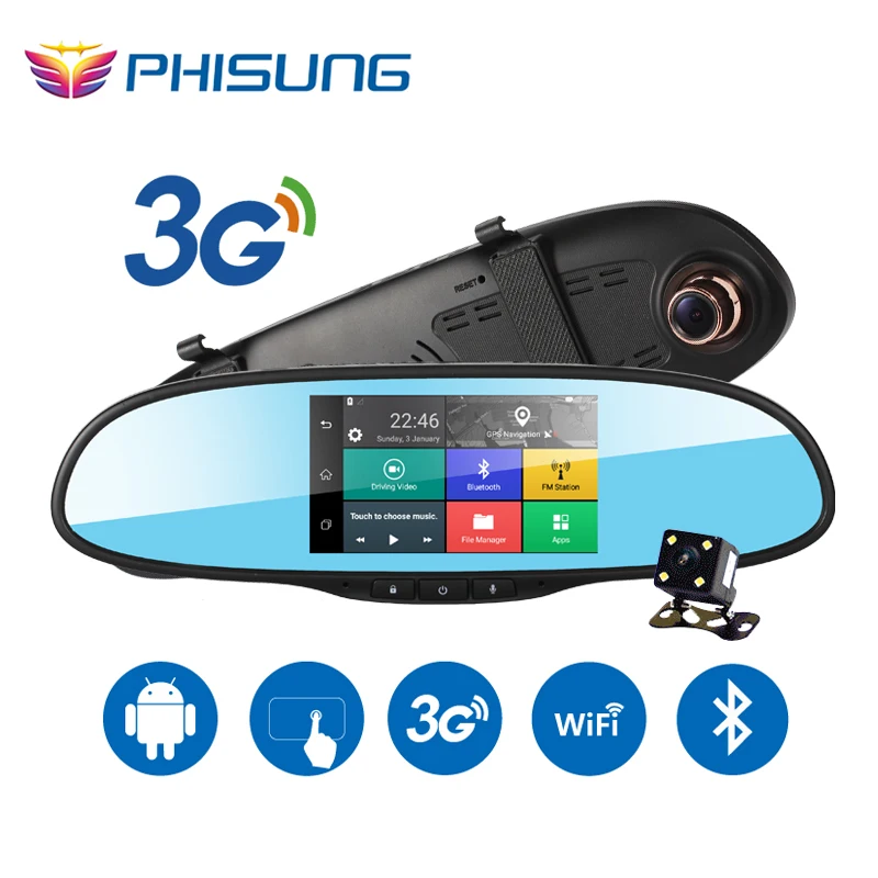 

5.0in Touch 3G Wireless Car DVR Android 5.0 GPS Navigation Bluetooth Dual Lens dash cam rearview mirror camera dvr full hd 1080p
