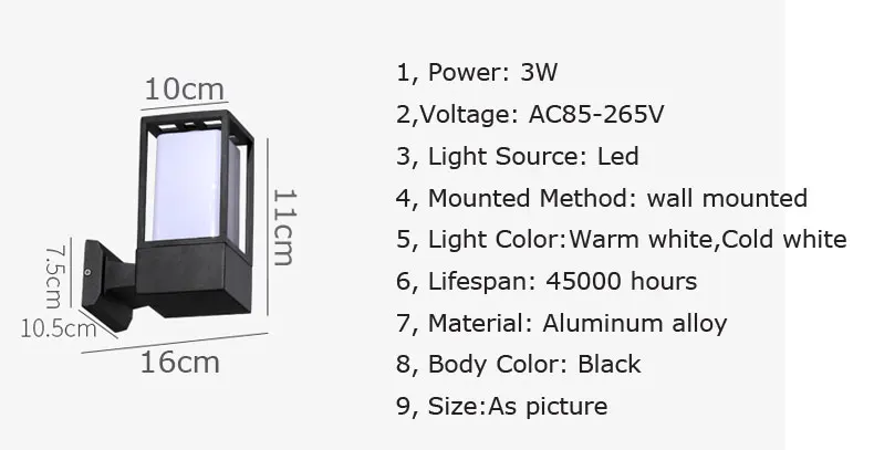 Наружный светильник, настенный светильник для сада, водонепроницаемый, для ворот во дворе, для виллы, светодиодный, для балкона, светильник, водонепроницаемый, для жилых помещений, buitenlamp