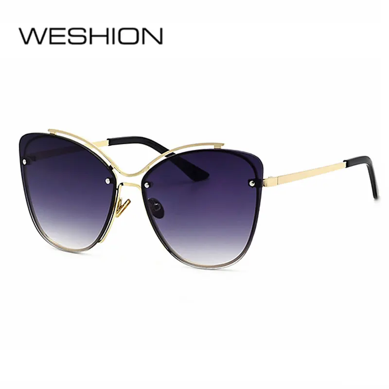 

WESHION Cateye Sunglasses Women Hollow Diamond Medium Size Ladies Brand Desinger Eyeglasses 2018 Lunettes De Soleil Pour Femmes