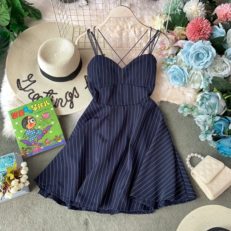 Сексуальное летнее платье для женщин одежда 2020 Boho полосатый без бретелек Мини