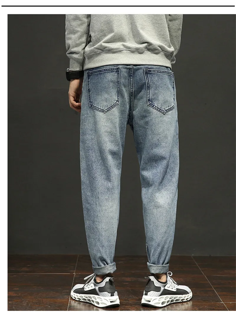 Men's Harem Jeans Trousers Fashion Male Loose Camo Patchwork Hip Hop Streetwear Pants Blue Large Size 28-42 (11)