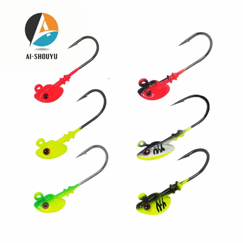 AI-SHOUYU 5 قطعة/الوحدة Fishinghooks 7g/10g/14g/21g هوك الرقصة رئيس متعدد الألوان الصيد السمك الطعم هوك لينة الطعم امي الرصاص هوك