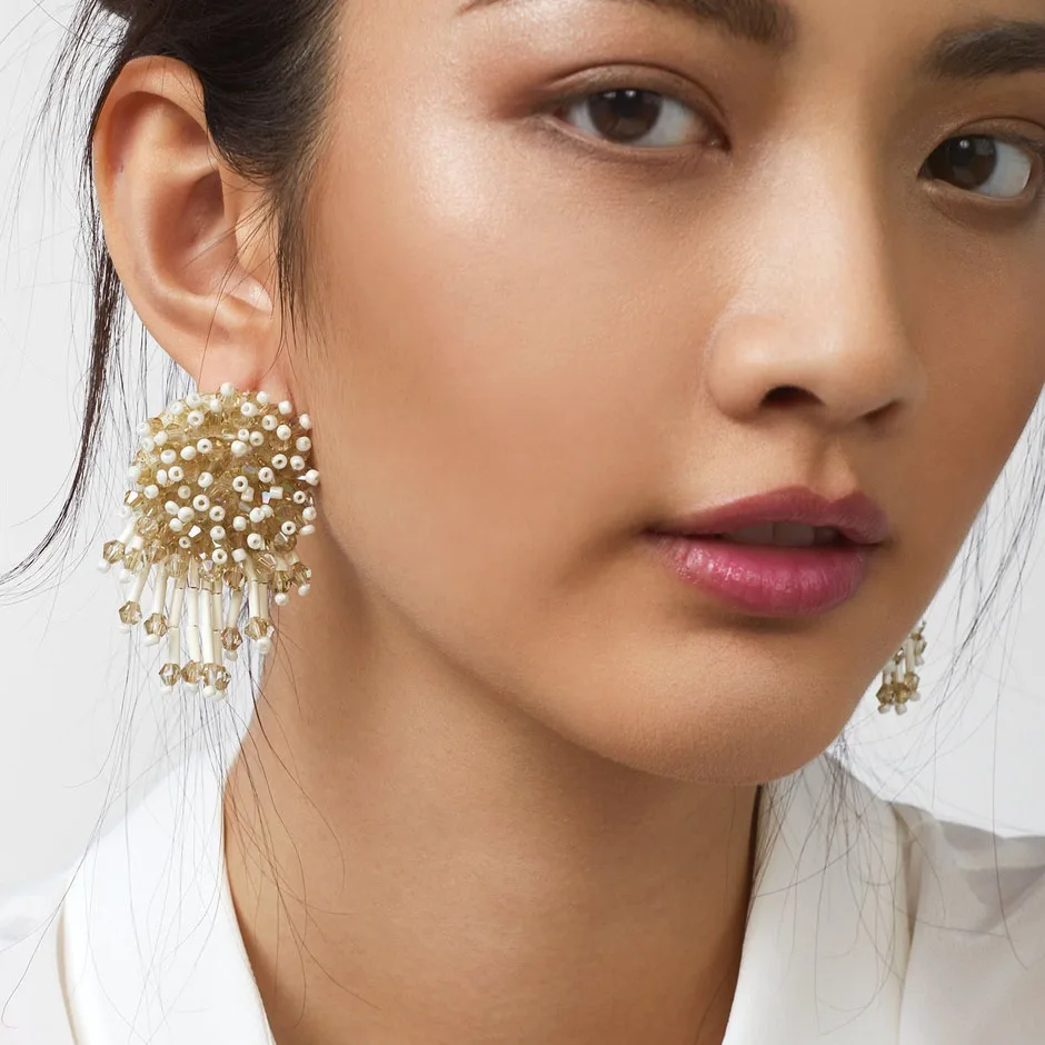 JUJIA hand made New good quality crystal beads earrings Jewelry Hot Selling Elegant long beads Chrysanthemum drop earrings
