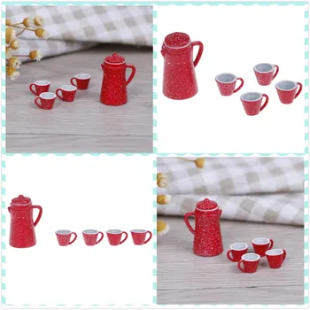 

5 Pcs/Set Girl Doll Porcelain Coffee Tea Lid Pot kettle Cups Set Kitchen Classic Toy Pretend Play Best Gift Dollhouse Miniature