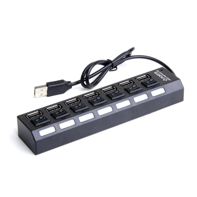 BinFul 7 Ports High Speed USB Hub 480 Mbps USB 2.0 Hub On/Off Switch Hub Splitter For PC Laptop Computer Peripherals Accessories