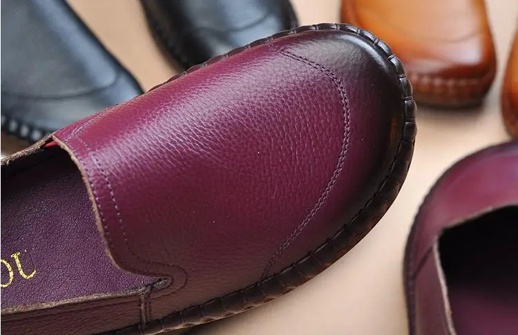 Genuine Leather Loafers Women Casual Shoes Handmade TPR Bottom Mother Slip On Flats Comfort Sewing Women Shoes Plus Size 35-41 (11)