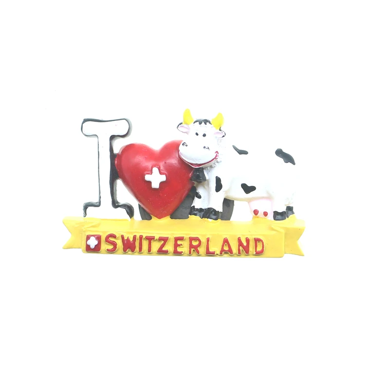 PANDAPARK 3D Смола Швейцарский магнит на холодильник сувенир ручной цветной город ориентир наклейка со зданием кухня украшение размещение сообщения - Цвет: Cow