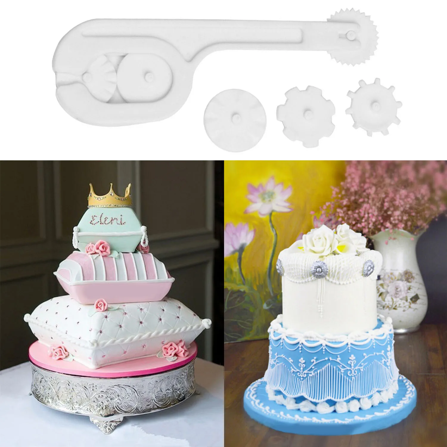 Behogar 3Wheel Fondant Embosser Cutter Cake Decorating Tool Pastry
