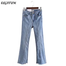 Джинсовые брюки высокого качества светлые цветные потертые джинсы женские модные повседневные Стрейчевые джинсы с карманами на молнии тонкие расклешенные джинсы