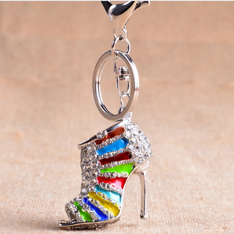 Novelty High Heel Shoes Keychains Rhinestone Shoe Keyring Charm Women