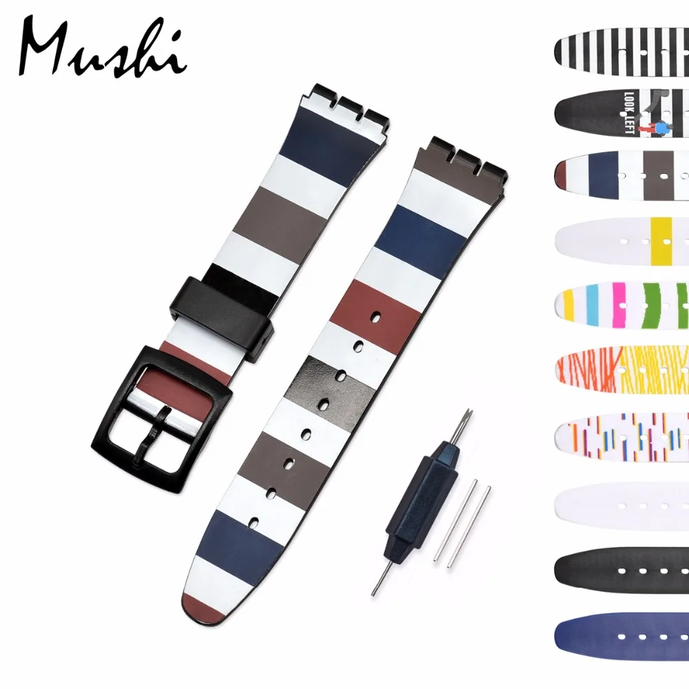 

Mushi Quality Colorfoul Watch accessories for Swatch strap buckle Rubber watch band 16mm 17mm 19mm rubber strap