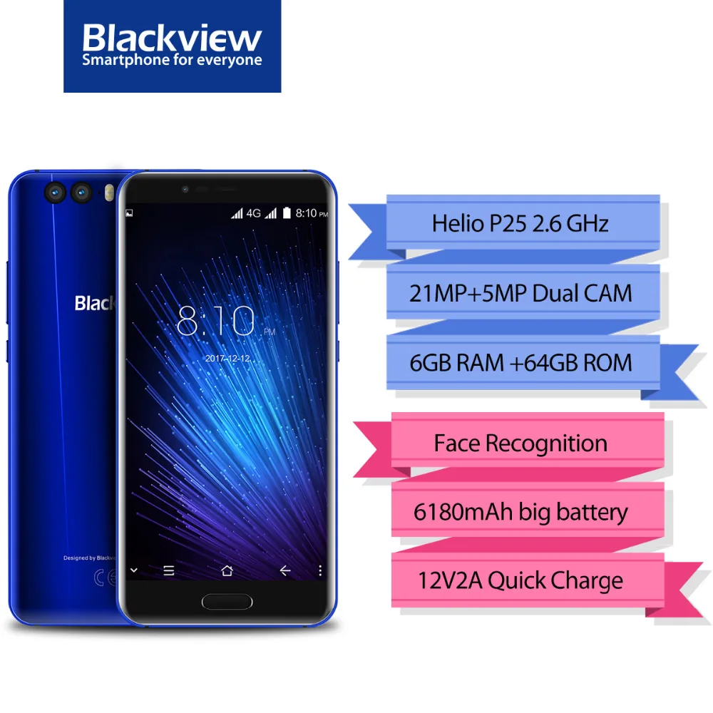 Blackview P6000 4G Face ID смартфон 6 ГБ Оперативная память 6 4G B Встроенная память 5,5 дюйма Android 7,1 MTK6757CD OctaCore 21.0MP + 0.3MP Камера 6180 mAh