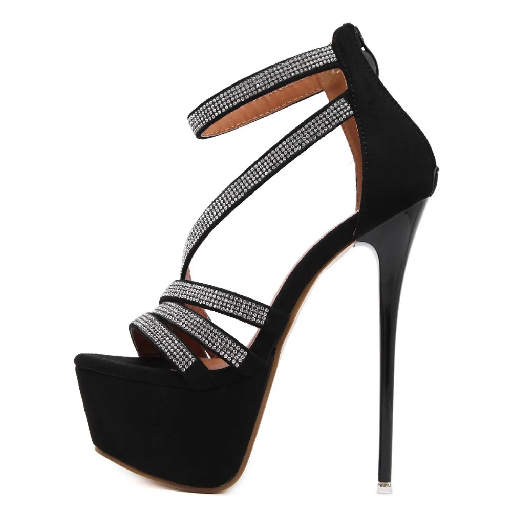 

Women Party Clubwear Nightclub Fetish Shoes Sandals Woman Open Toe Platform Stripper Ultra High Heel Rhinestone Crystal Pumps