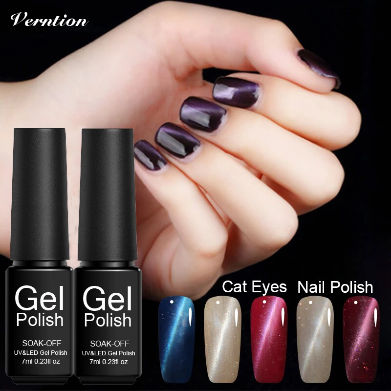 

Verntion Glitter Cat Eye Gel Nail Polish Soak Off Lucky Color French Gel Varnish Led Lamp Glue Long Lasting Nail Gel Lacquer