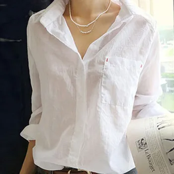 

2018 Autumn Shirts Women Blouses Blusas Female White Shirt Turn Down Collar Long Sleeve Casual Women Tops