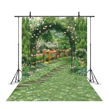 

MEHOFOTO Garden Green Flowers Vines Arch Gate Scenic Photography Backgrounds Customized Photographic Backdrops for Photo Studio