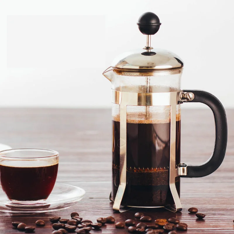 French Press, Stainless Steel + Borosilicate French Press Coffee Pot