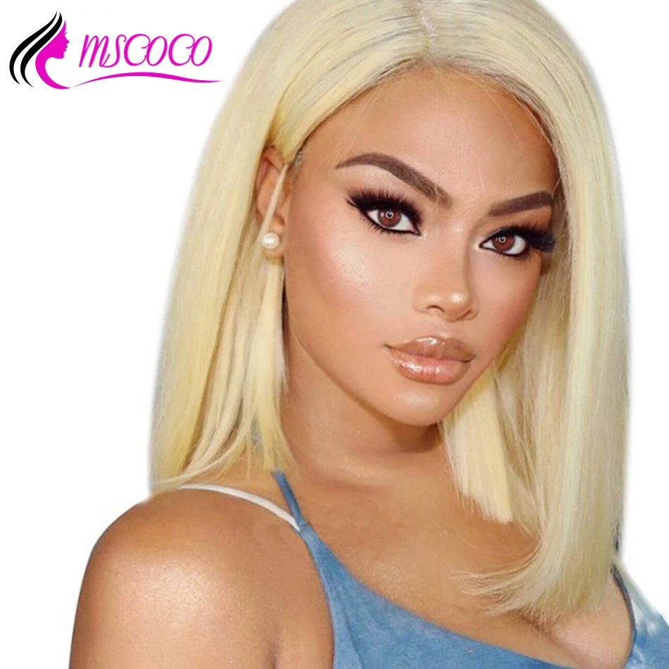 Mscoco 613 Blonde 13x6 Lace Front Human Hair Wigs Short Bob 613 Lace