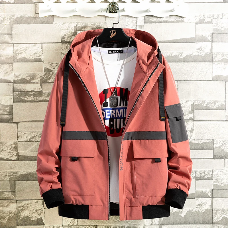 2019 Bomber Jacket Men Hip Hop Streetwear Casual Hooded Jacket Coat Retro Fashion Pocket Zipper Track Jackets New