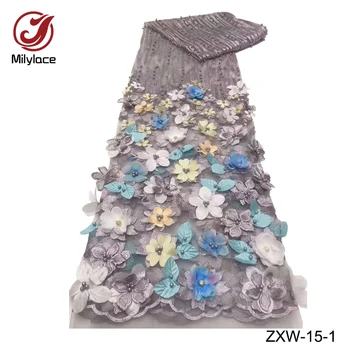 

Bridal 3d flower beads tulle lace fabric high quality african lace fabric beautiful french net lace fabric for wedding ZXW-15