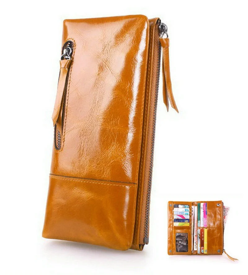 

New Women Genuine Leather Wallet Waxy Clutch Checkbook
