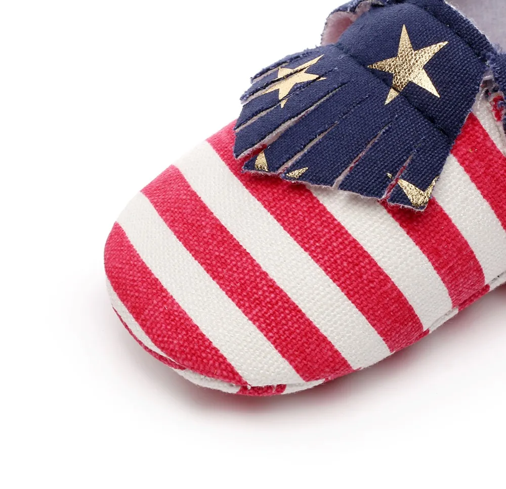 Полосатый Звезда для холст обувь кисточкой новорожденных первые ходоки мягкие мокасины moccs для малышей ботинки для детей, не умеющих ходить