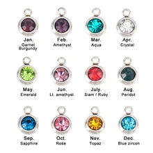 Rond coloré mois Pierre de Naissance charmes en acier inoxydable bijoux 6mm cristal charme Pierre Naissance Geboortestenen gros 60 pièces