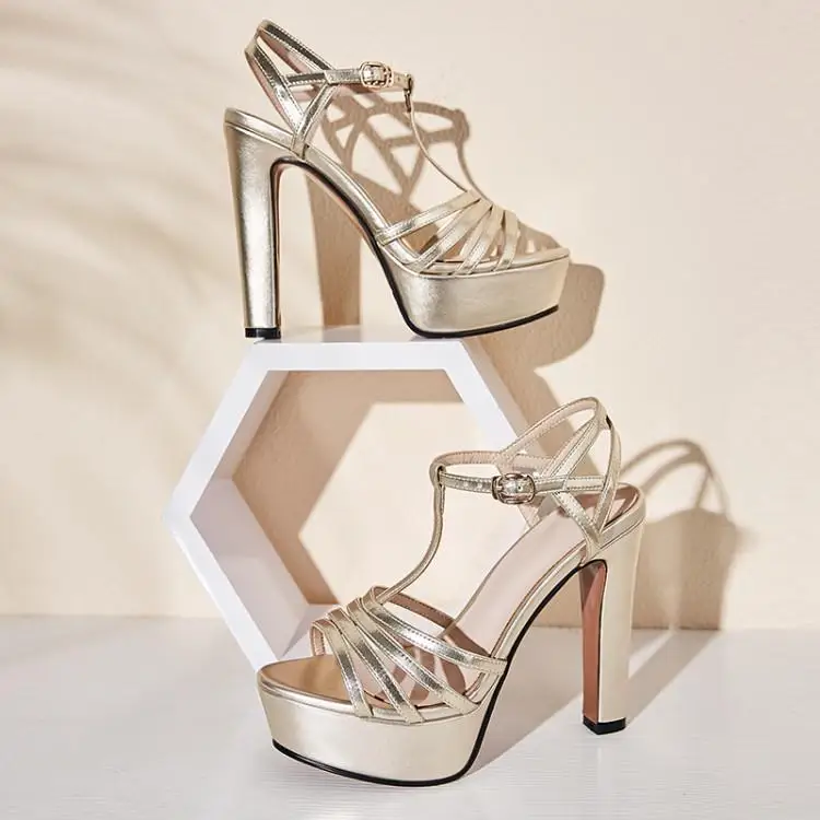 

Solid Black Gold White Leather Platform Sandals Women Narrow Band Gladiators High Heels Shoes Woman Chic Cut-outs Upper Zapatos