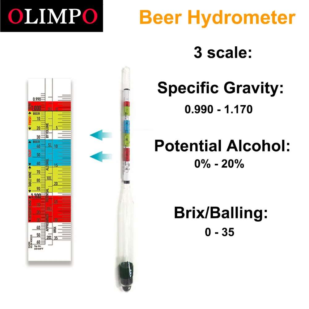 10 шт./лот, olimpo, тройная шкала, пивной Ареометр для домашнего варения, вина, пивного сидера, спирт, измеритель, инструмент для домашнего варения