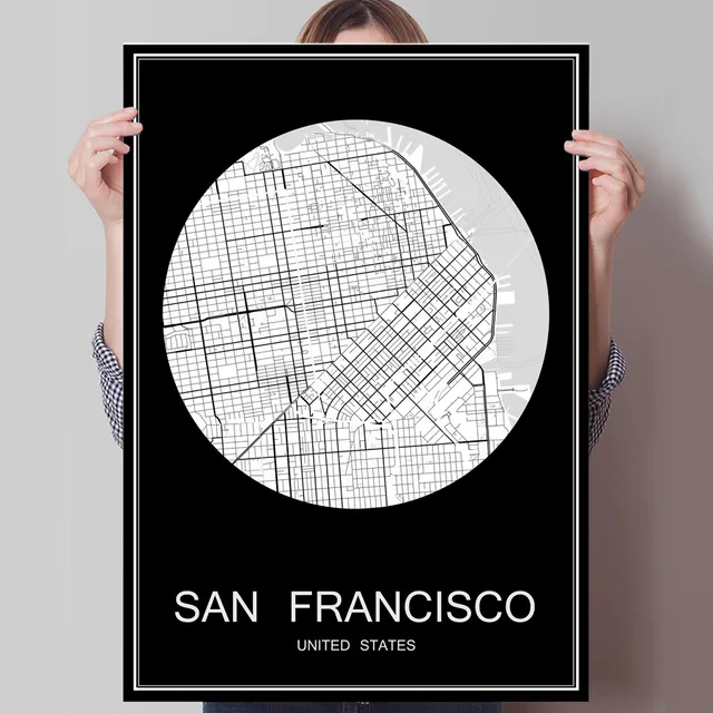black white city map of san francisco usa print poster print on