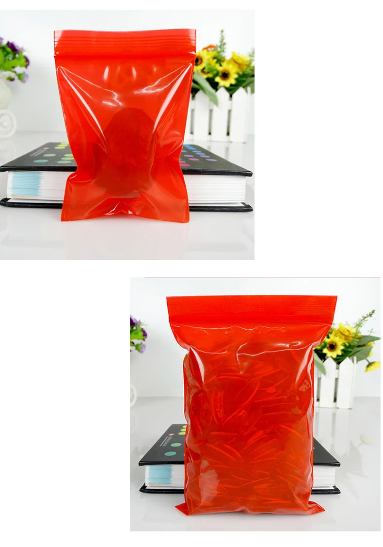 1 red,transparent flat,Ziplock pocket,Thicken, bag,Reseal,Zipper,Bulging,package,Store,Home,Office,food,storage,Powder,granules.Dried fruit,tea,seasoning,whole grains, (4)