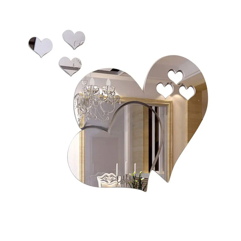 Pegatinas de pared espejo amor pared pegatina 3D decoración del hogar Diy calcomanías espejo removible corazones Pegatinas de pared espejo amor pared pegatina 3D decoración del hogar Diy calcomanías espejo removible corazones