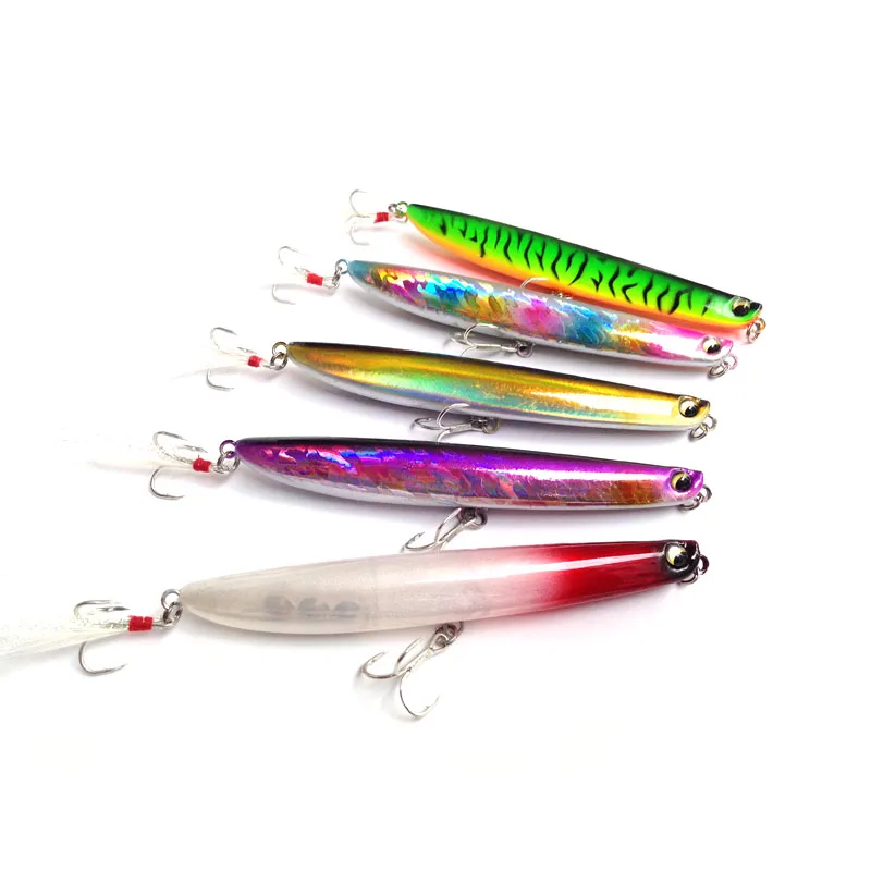 Ufishing Floating Fishing Bait Pencil Lure 12cm 19g Casting Hard Bait 6 Feather Hooks New Bass