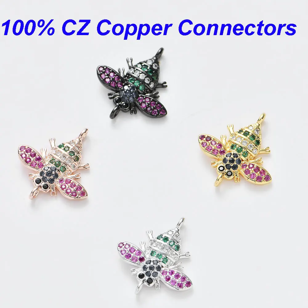 

Fabulous 17*18.5mm CZ Honeybee Connector for diy Bracelets Making Wholesale Animal Bee Micro Pave Connectors diy Jewelry Finding