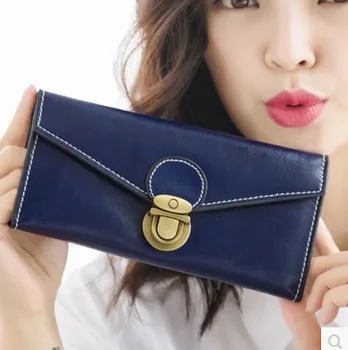 

Vintage oil pu leather women envelope wallet long female purse brand lady Purse 2017 Carteira Feminino