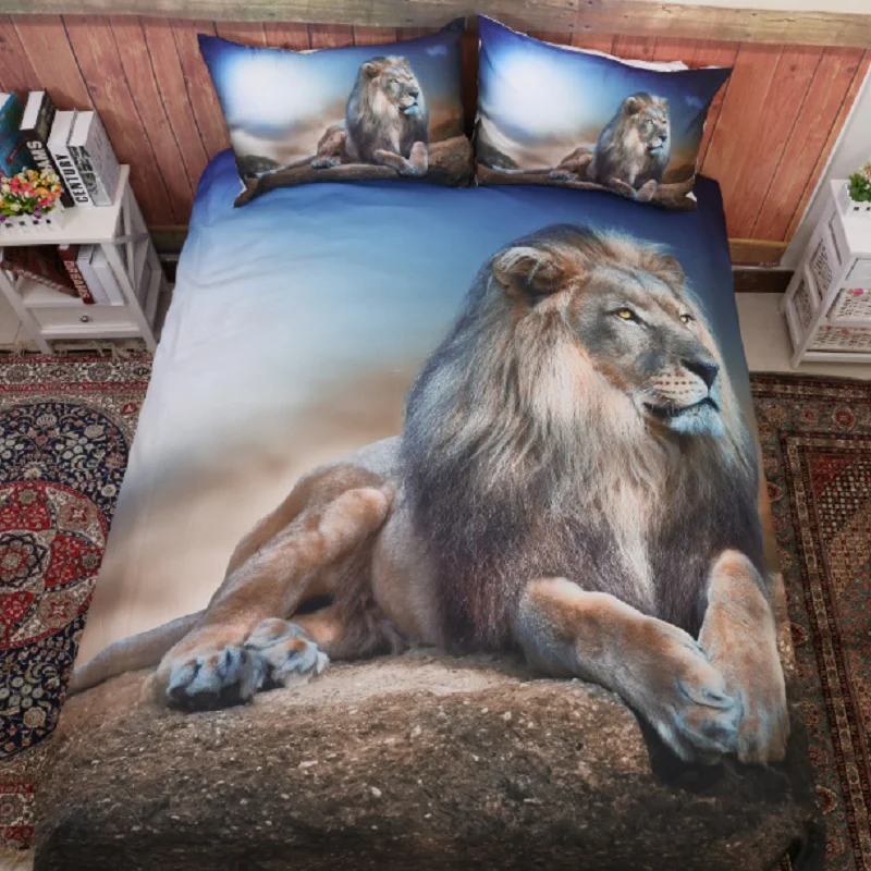 3D lion animal design twin king queen double bedclothes duvet cover set ...