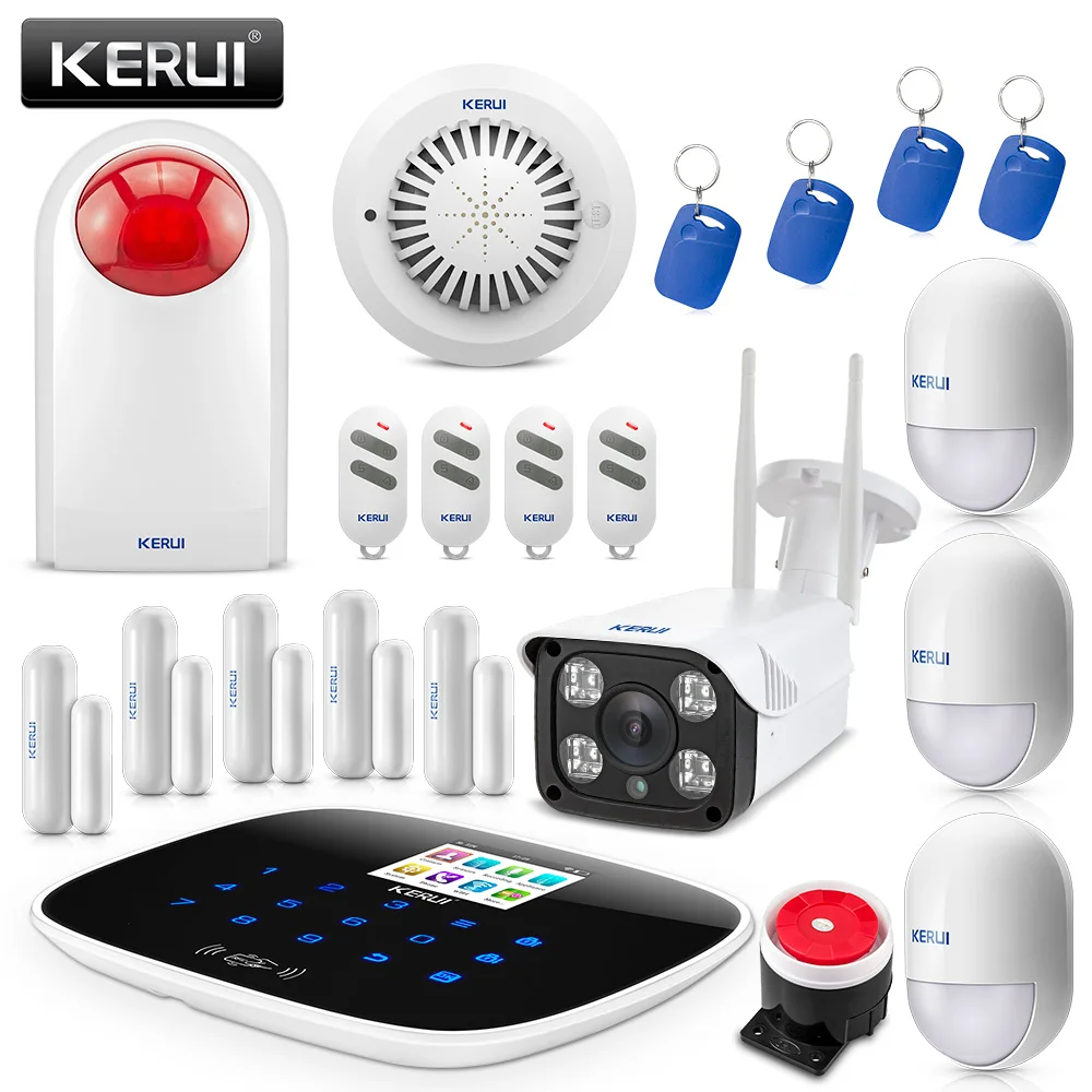 KERUI W193 WiFi 3g GSM PSTN RFID Беспроводная умная домашняя система охранной сигнализации Детектор движения пожарная защита с ip-камерой