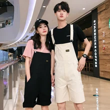 Летние новые модные корейские повседневные шорты комбинезоны мужские Свободные Комбинезоны Молодежная красивая пара нагрудник шорты высокого качества