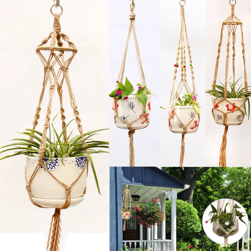 Purely Hand Knitting Natural Cordage Plant Hanger Basket Flower Pot ...