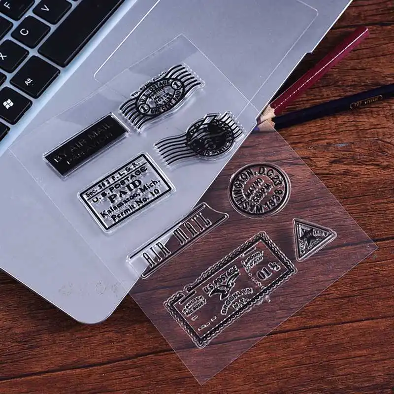 

Transparent Clear Stamps Postmark Postage for Scrapbooking DIY Silicone Seal Photo Album Decor Embossing Folder Template Sheets