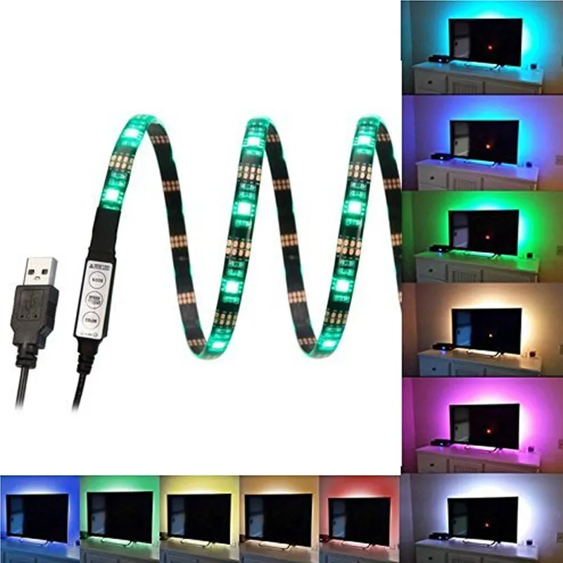 

5V 1A Home Theater Atmosphere Lamp USB Lighting Multi Color RGB Led Strip Light For TV Backlighting Bedroom Living Room WWO66