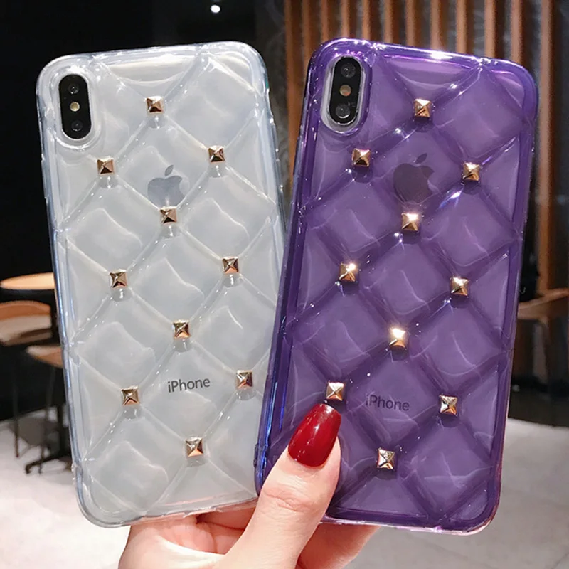 

Colorful Transparent 3D Cool Rivets Phone Case For iPhone X XS XR XS Max 6 6S 7 8 Plus Clear Soft TPU Protection Back Cover