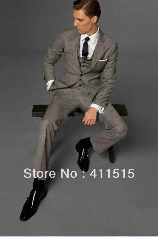 

FRee shipping!Groom wear Tuxedos Light grey Notch Lapel Side Slit Groomsmen Men's Wedding dress/Best man Suits/custom men tuxedo